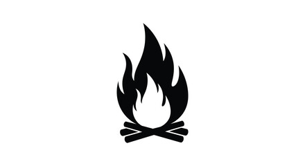 Stylized campfire illustration with black silhouette against a plain white background silhouette