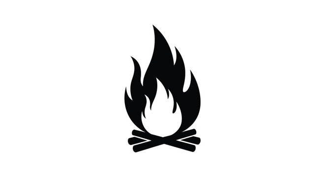 Stylized campfire illustration with black silhouette against a plain white background silhouette
