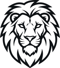 Majestic black and white stylized lion head graphic design featuring sharp lines perfect for a powerful sports team logo or fierce brand identity symbol