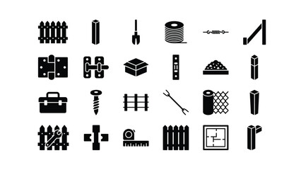 Fototapeta premium Black Construction Tools Icons Set on White Background