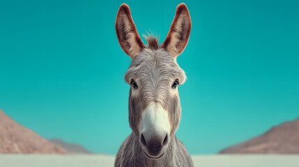 Fototapeta premium A donkey is standing in front of a blue sky