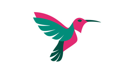 Naklejka premium A stylized bird in flight, with layered wings, a curved beak, and a pink and teal palette