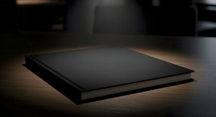 Restaurant logo mockup Closed Book on Wooden Table with Dramatic Spotlight stock mockup