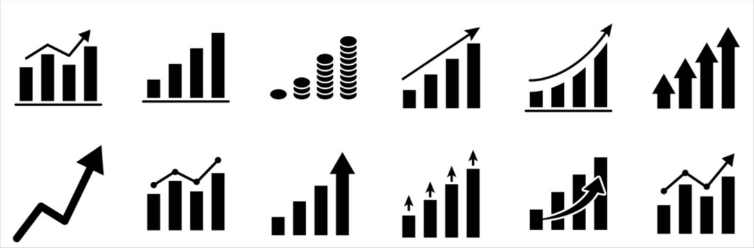 Growth chart icon. Growths chart, Profit growing, Growth success, performance, gain, improvement, increase and evolution. 