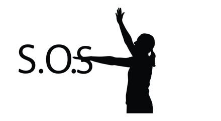 Silhouette of a woman reaching up next to the letters sos © Ferdous_Studio