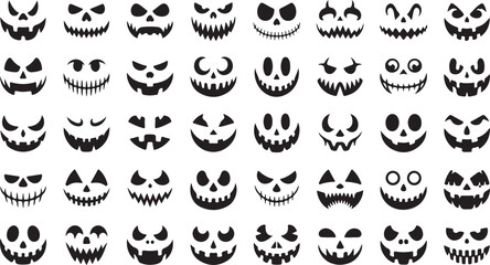 Obraz premium Black and white Halloween pumpkin and skull faces arranged in a grid pattern