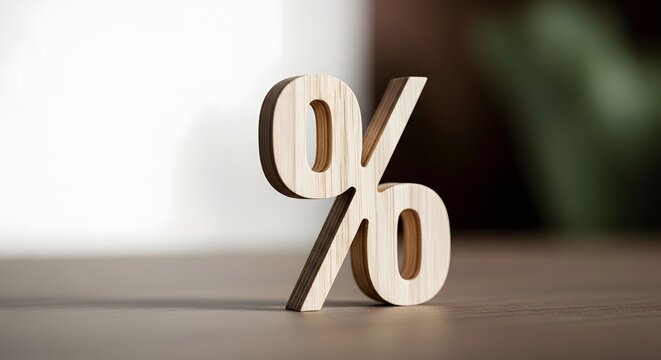 Wooden percent sign on a table