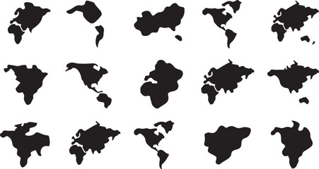 Black Silhouettes of Maps in Various Orientations and Fragmentations globe earth © Sabbir Art Express