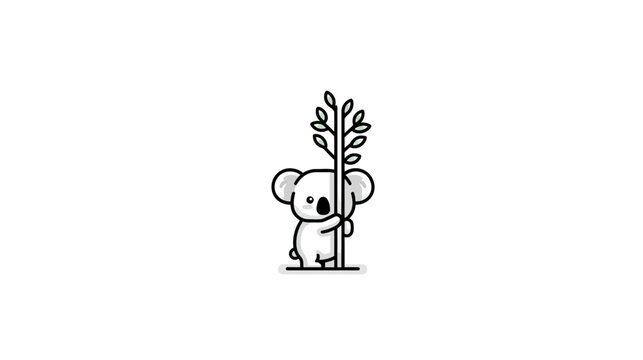 A cute, minimalist illustration depicts a koala hugging a tree branch on a white background