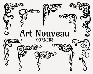 Fototapeta premium Art Nouveau decorative corners- vector set
