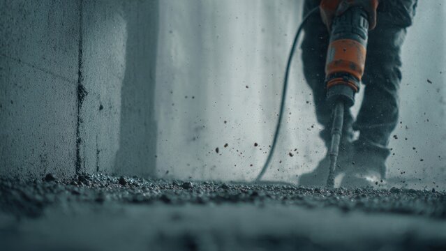 Construction worker using jackhammer