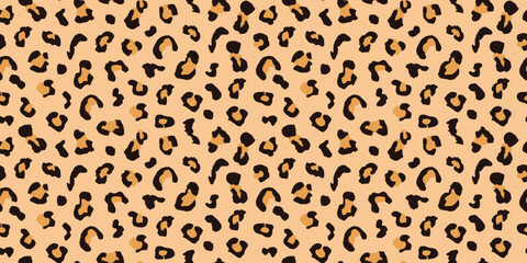 Hand drawn Seamless leopard pattern, leopard texture, cheetah fur, jaguar skin, African animal pattern. Leopard perfectly t-shirt design printing.animal print design and background. © HOT CHILI