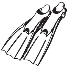 Vintage Diving Fins Flippers Underwater Swimming Gear Illustration © RT Studio 1981