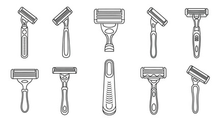 Shaving razors appear in ten different handle designs.