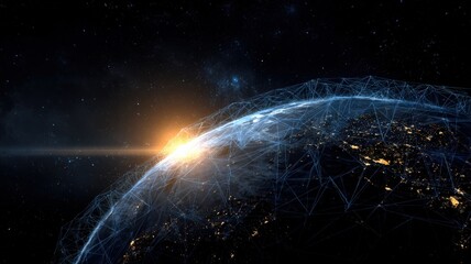 Fototapeta premium Global Network Visualization: Digital Connections and Data Flow Across the World, Technological Advancement and Connectivity