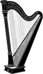 Obraz premium Black Harp Silhouette Classical String Instrument Vector