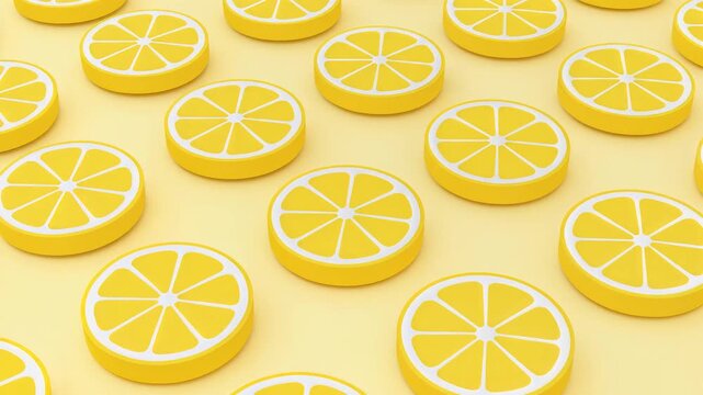 Yellow lemon slices arranged in a pattern on a pastel background.