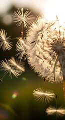 Obraz premium Dandelion Seeds Blowing in the Wind.