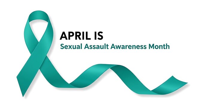 Teal ribbon symbolizing sexual assault awareness month in April isolated on transparent background