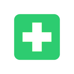 Fototapeta premium First Aid Medical Cross Icon on Green Square Background Flat Vector