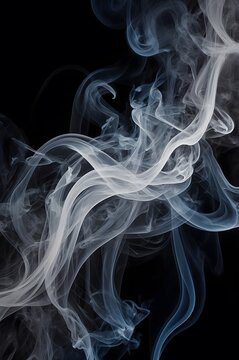 Humo blanco abstracto sobre fondo negro con formas fluidas y et&eacute;reas