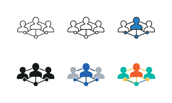 Business connections icon depicting three connected people with nodes and lines forming a network, symbolizing professional