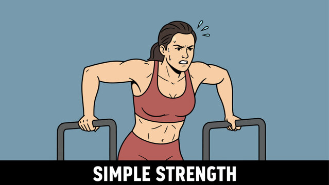 Woman performing strength training exercise on parallel bars.