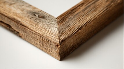 Fototapeta premium Rustic Wooden Frame Corner Detail: Close-up of Natural Wood Texture and Grain for Decoration
