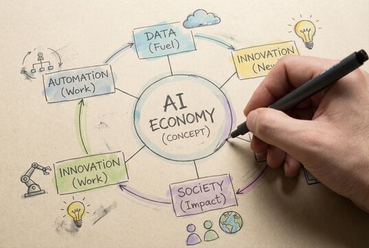 Exploring the Dynamics of AI Economy Conceptual Framework Connecting Innovation Data Automation and Society's Impact on Future Work Paradigms