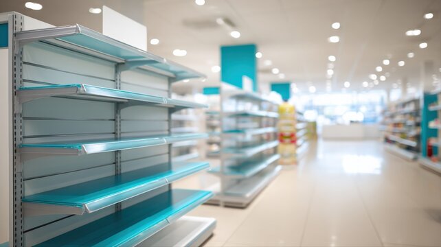 Empty Retail Shelves in a Store Awaiting Products for Sale, Representing Supply Chain or Business Opportunities