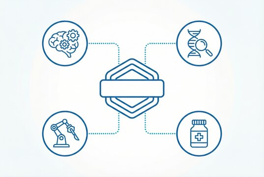 Intelligent connections among biotechnology, AI driven automation, genetic research, and cognitive neuroscience illustrating interdisciplinary innovation