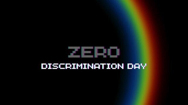 Zero Discrimination Day illustration with rainbow arch on black background, symbolizing diversity and equality