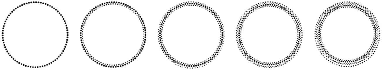 Dotted circular frame set with abstract ring shapes. Dotted circular frame set with halftone dot rings and abstract round borders. Dotted circular frame with halftone ring. dotted, circular, ring © GraphicSpark