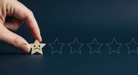 Customer Experience Review: Hand Placing Sad Star for Unhappy Rating, Negative Feedback, and Service Failure