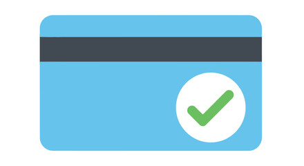 A blue credit card with a magnetic stripe and a green checkmark icon © Saidul_Studio1984
