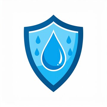 3D shield icon with water drop symbolizing protection and purity in blue gradient design