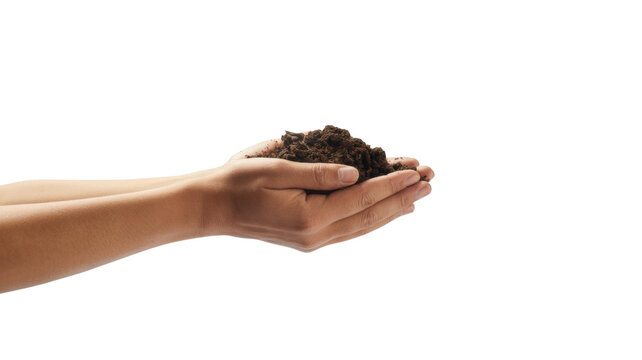 A hand holding a small pile of soil