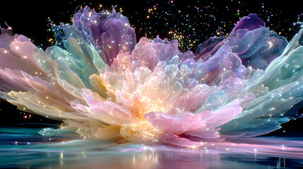 Vibrant abstract color burst with dynamic motion on a black background.