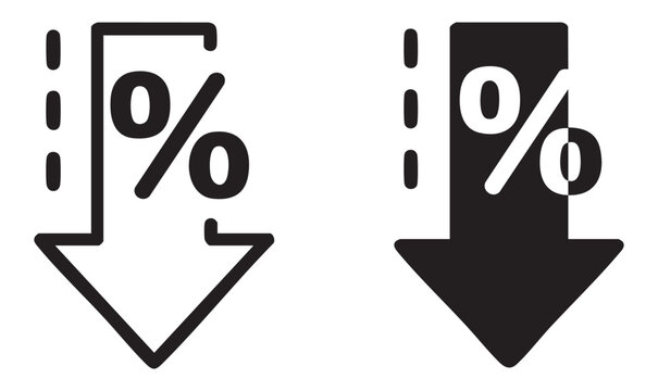 Percentage discount arrow icon set representing financial decrease price reduction and sale savings