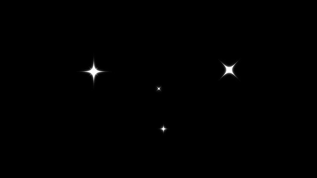 Twinkle star glitter sparkle explosion, twinkling cartoon stars and glitter FX, flat vector blinking shining light sparkle animations on black screen background, 4K video