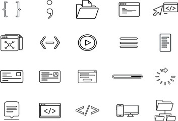 Web Development and UI Line Icons Set &ndash; Coding, Programming, Interface Elements Outline Vector Collection