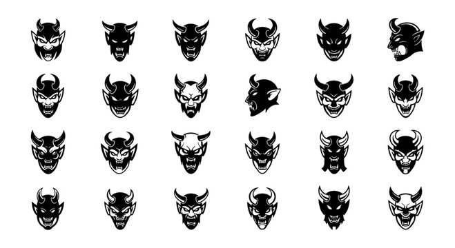 Demon Head Mascot Logo - 24 Professional Vector Icons for Dark Gaming and Evil Branding