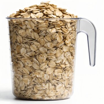 Oats in measuring cup on white background healthy breakfast diet concept nutrition food