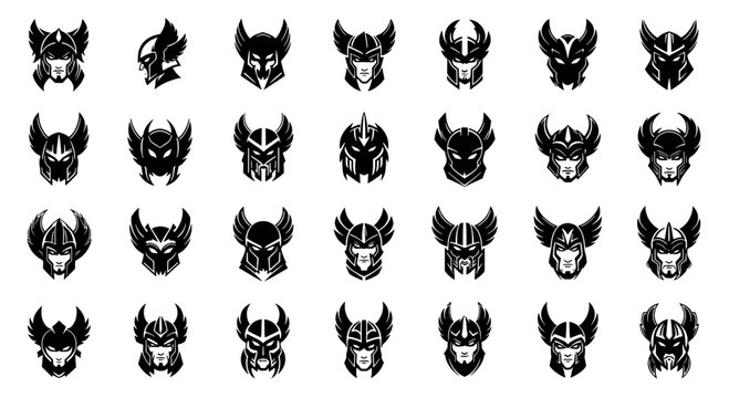 Valkyrie Head Mascot Logo - 24 Professional Vector Icons for Norse Gaming and Female Warriors