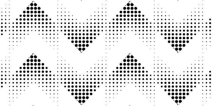 A black and white pattern of chevron shapes made of dots.