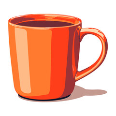 Bright orange ceramic coffee mug isolated on transparent background