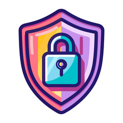 Colorful digital security shield with padlock icon isolated on transparent background