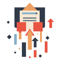 Real estate growth chart with house and upward arrows isolated on transparent background