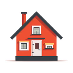 Cute orange house with chimney and door isolated on transparent background