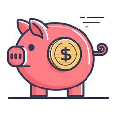 Pink cartoon piggy bank with dollar sign isolated on transparent background